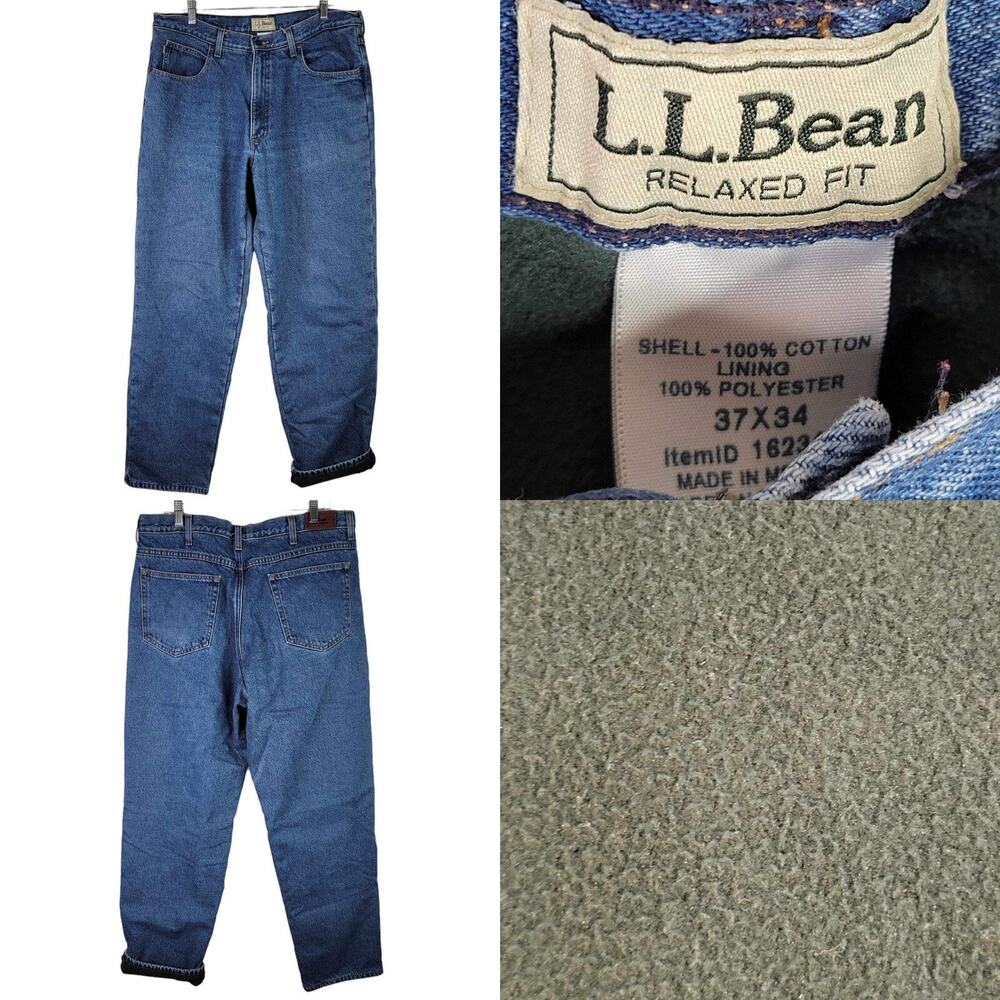 LL Bean Jeans Vtg Men’s Size 38x34 Fleece Lined Relaxed Blue Cabin